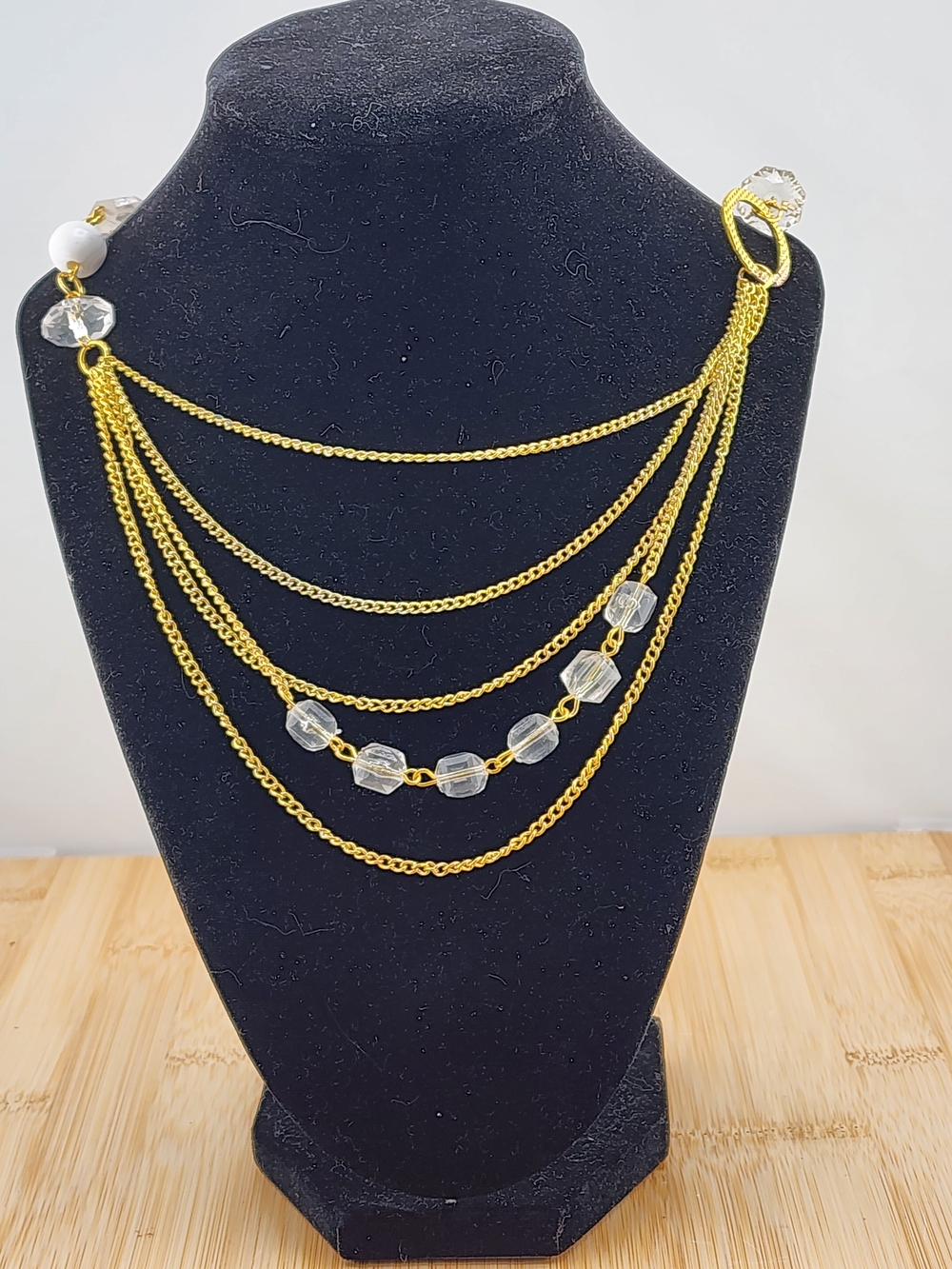 14in Gold Multi-Strand Acrylic Crystal Bead Necklace - Women's Jewelry 0668